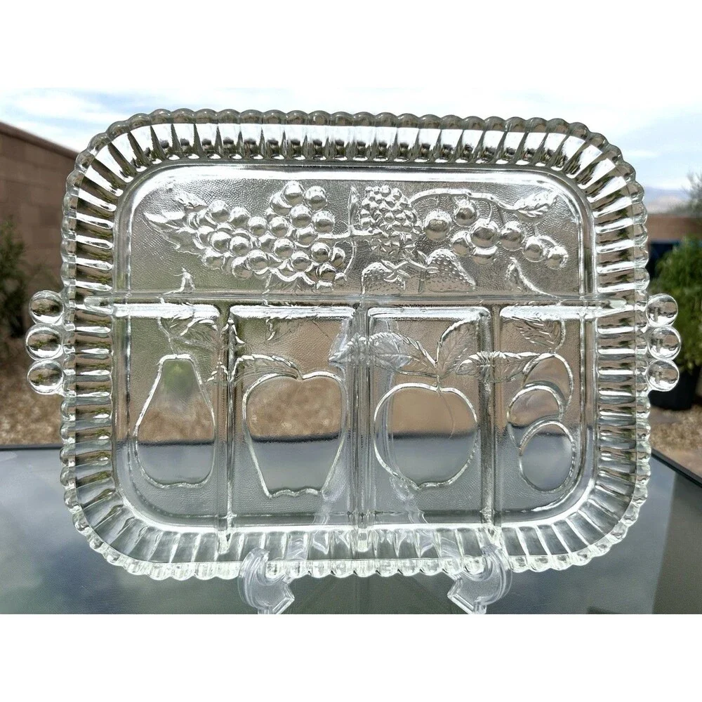 Vintage Indiana Glass Divided 5 Section Serving Relish Tray Platter Dish Fruit